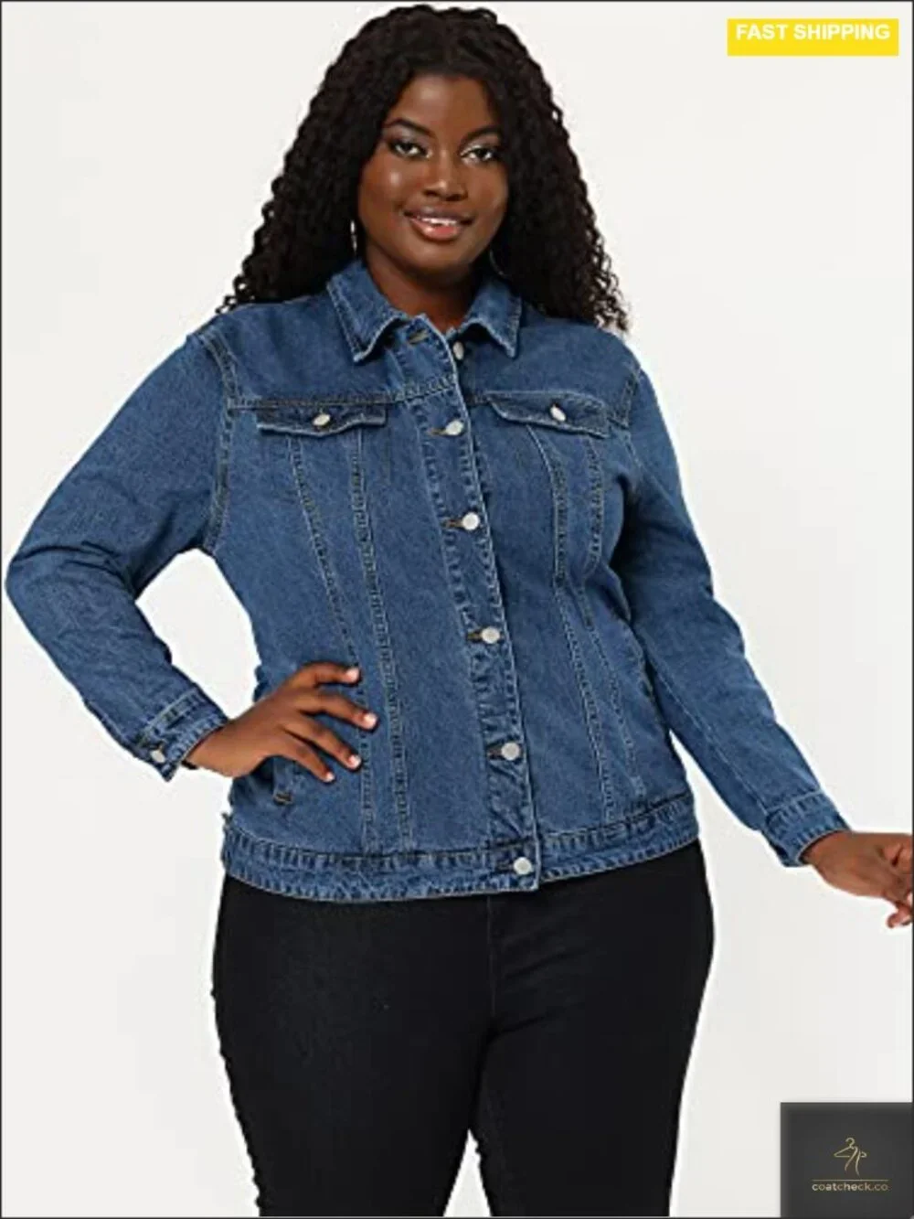 Plus Size Button Denim Jacket - Stitching Washed Casual Long Sleeve